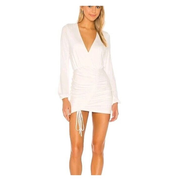 Lovers & Friends Jet Dress in White NWOT Size M Mini Long Sleeve Ruched Revolve - Picture 1 of 12